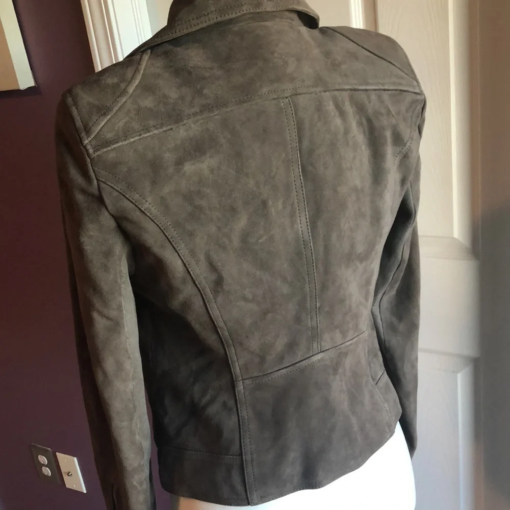 BCBG Maxazria Moto Zipper Leather Jacket slate Gray small - Picture 6 of 16
